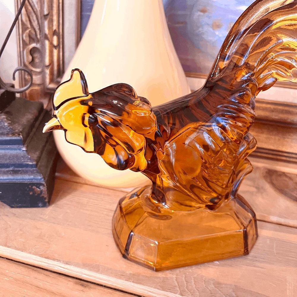 Vintage L.E. Smith Amber Roaster Heavy Glass Book End